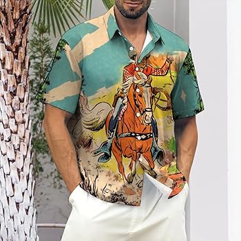 QIVICIMA Men's Retro Bowling Shirts 50s Rockabilly Style